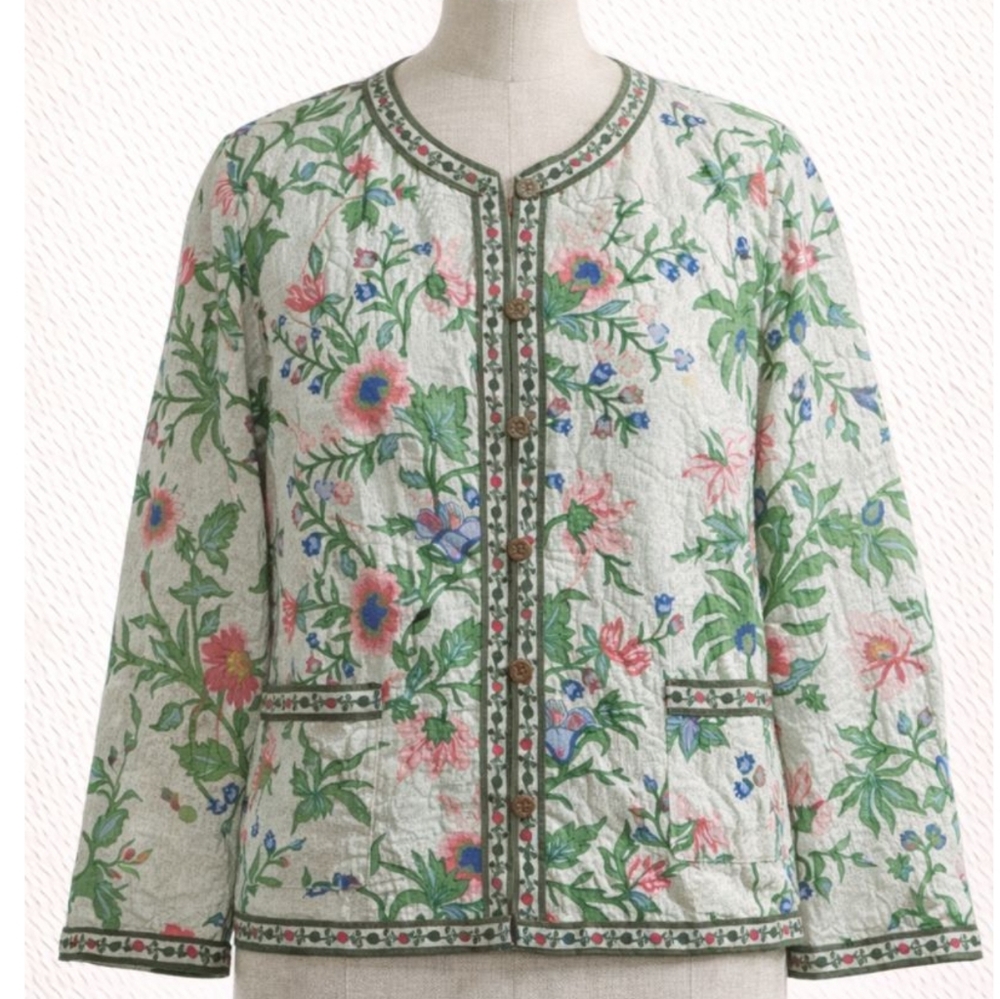 Tudor Vintage-Inspired Floral Tapestry Button-Up Shacket 3X